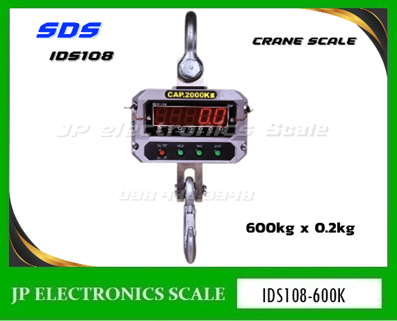 เครื่องชั่งแขวน600กิโลกรัม เครื่องชั่งแขวนดิจิตอล600kg เครื่องชั่งดิจิตอลแบบแขวน600กิโลกรัม เครื่องชั่งแขวน600kg เครื่องชั่งเครน600กิโลกรัม ตาชั่งแขวน600กิโลกรัม ละเอียด0.2กิโลกรัม ยี่ห้อ SDS รุ่น IDS108-600K