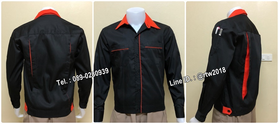 รหัส A73 : เสื้อช่างแขนยาวผ้าคอมแบบดำกุ้นส้ม