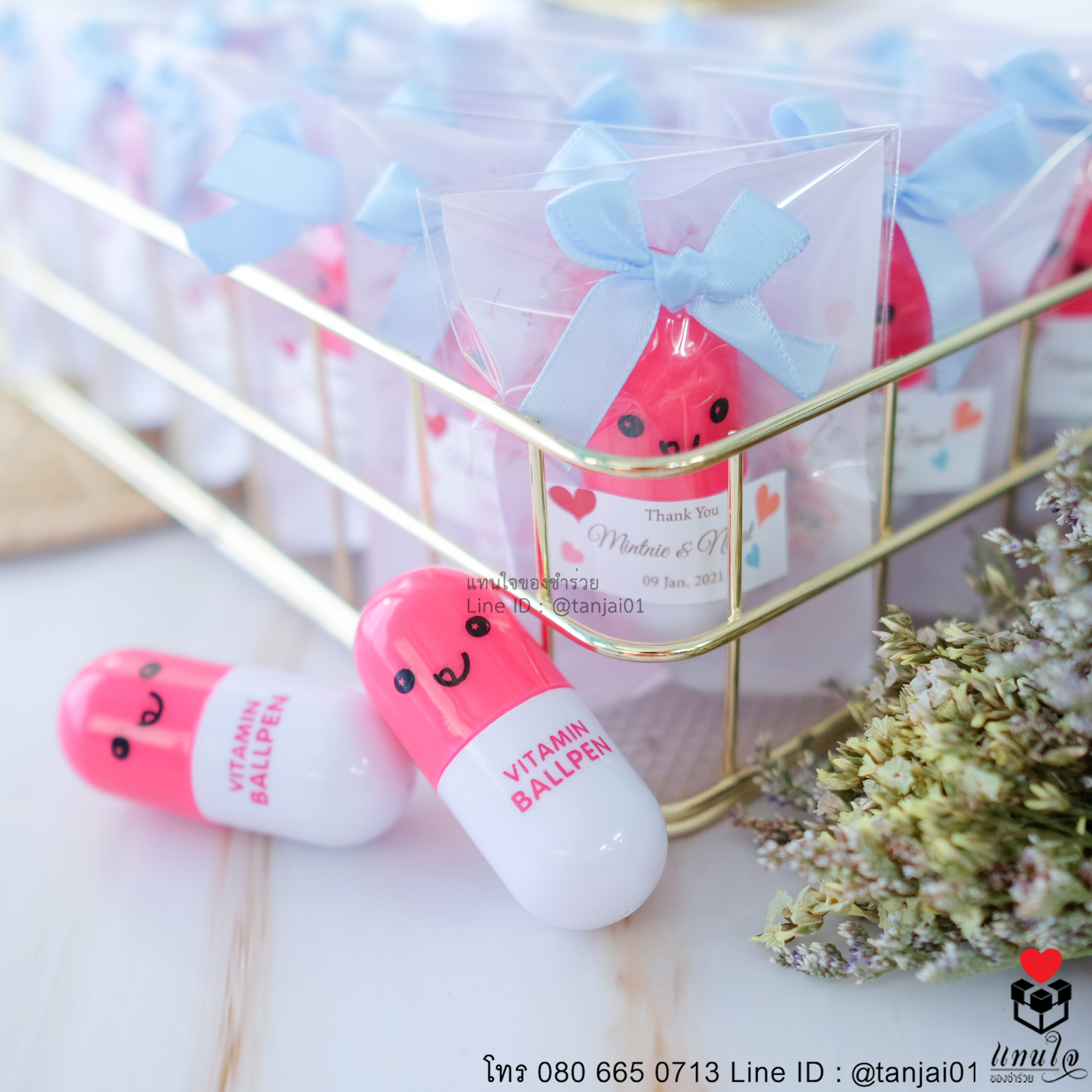 ของชำร่วยงานแต่งงาน ของแจกงานแต่งงาน ของที่ระลึกงานแต่งงาน ปากกาแคปซูล สีชมพู 02