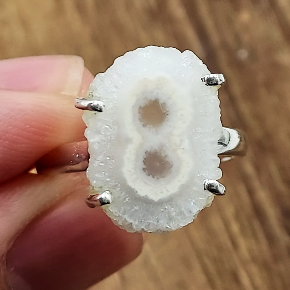 แหวนควอตซ์สตาแล็คไทท์ ลายเลข 8 Quartz Stalactite Flower เงินแท้ 925 แหวนเบอร์ 57
