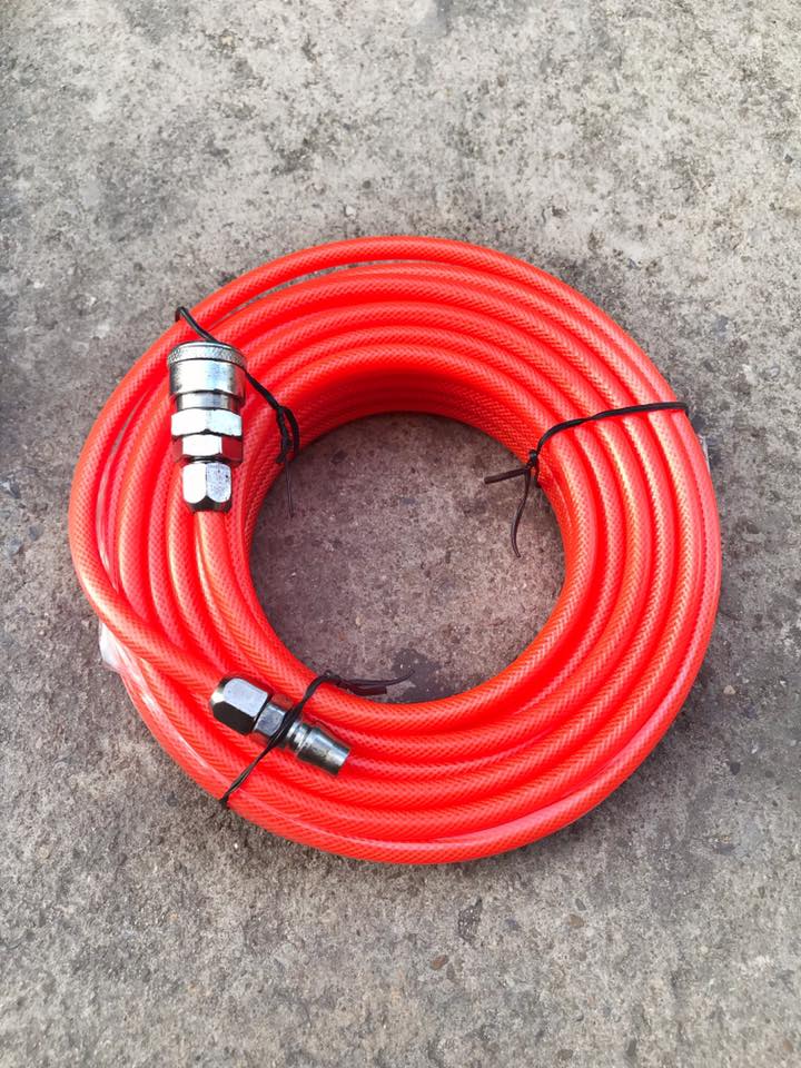 สายลมใยแก้ว สีส้ม ยาว 15 เมตร + ปืนเติมลมพร้อมเกจวัด ยี่ห้อ Shark