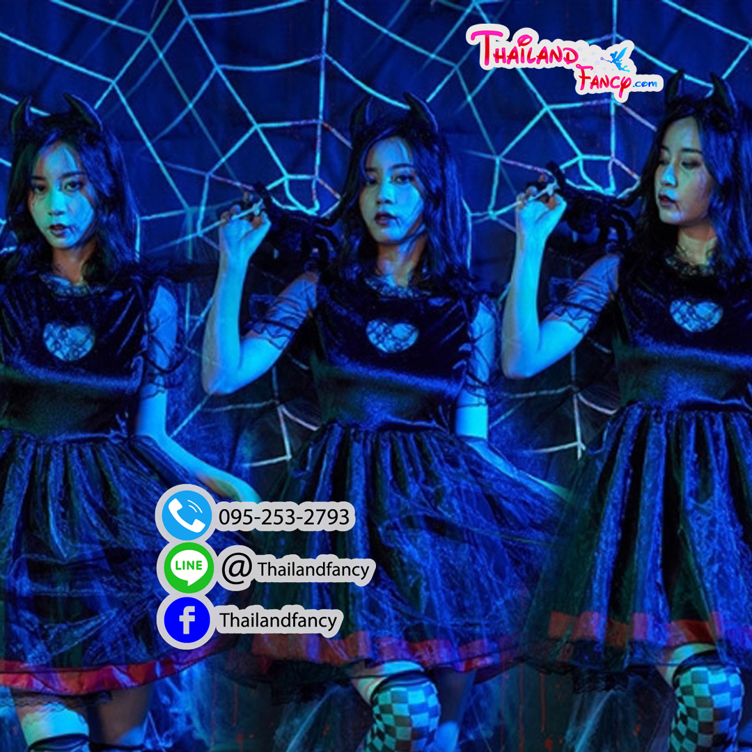 ชุดแฟนซีเดวิล ชุดคอสเพลย์ปีศาจสาว Cosplay Halloween ชุดซาตานหญิง ชุดแวมไพร์ซอมบี้ ชุดราชินีเดวิลเดรสสั้นพร้อมปีกหลังลูกไม้