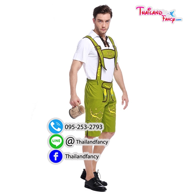 ชุดแฟนซี ชุดคอสเพลย์ ชุดอ๊อกโทเบอร์เฟสต์ ชุดบาวาเรียผู้ชาย Oktoberfest Beer เทศกาลเบียร์เยอรมัน ชุดหนุ่มเสริฟเบียร์ ชุดแฟนซีผู้ชายเสื้อขาวเอี๊ยมกางเกงขียว