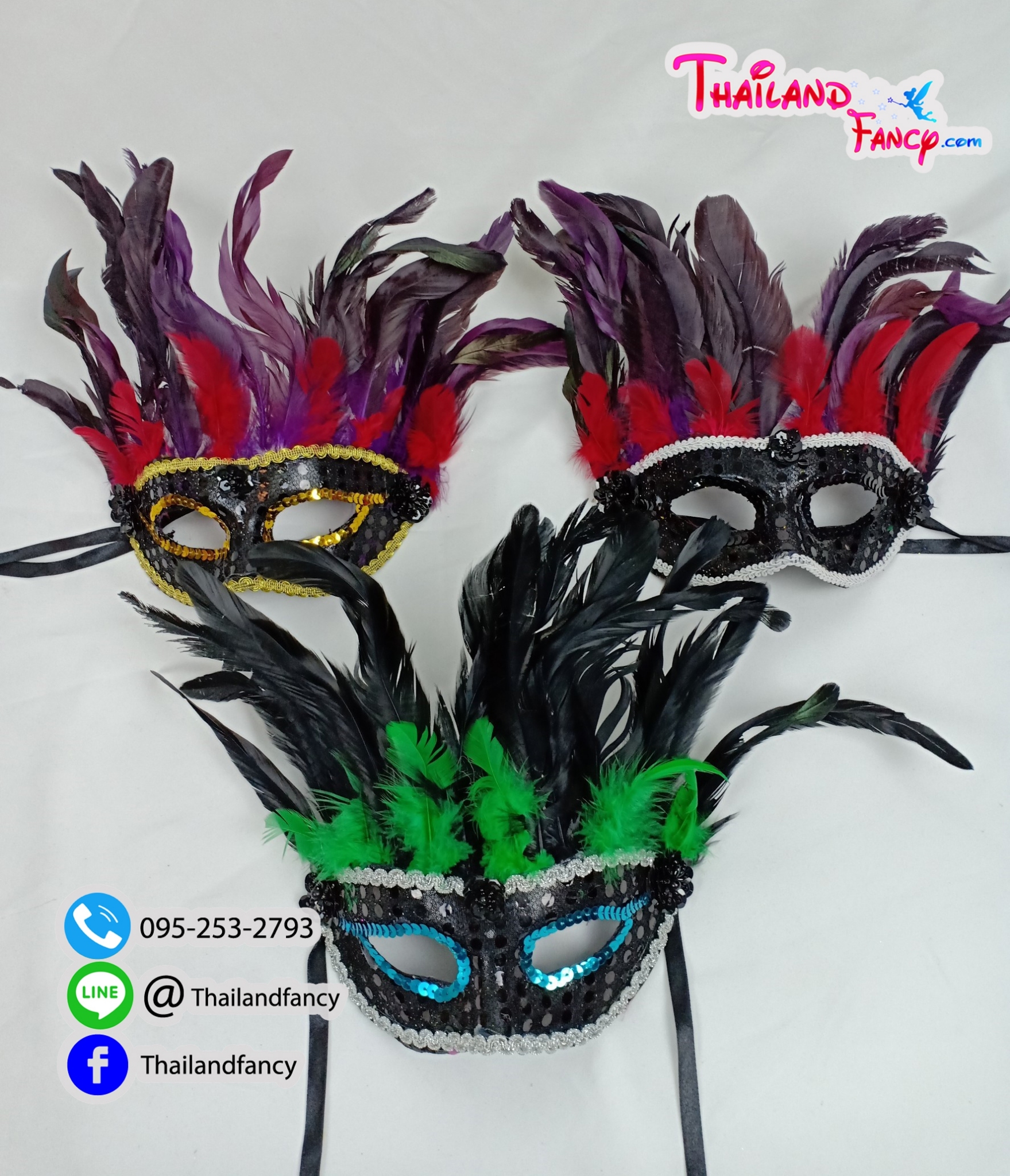 อุปกรณ์คริสต์มาส หน้ากากแฟนซี หน้ากากขนนก หน้ากากปาร์ตี้ปีใหม่ หน้ากากอินเดียแดง หน้ากากชนเผ่า หน้ากากสีดำแซมม่วงแดงแต่งเกร็ด