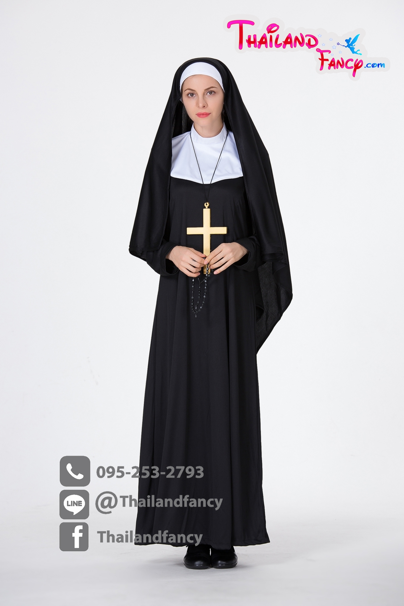 ชุดแฟนซีซิสเตอร์บาทหลวง The Nun Cosplay ชุดแม่ชีเดอะนัน ชุดแม่ชีคริสต์ฝรั่ง ชุดแม่ชีสีดำตัดขาวพร้อมผ้าคลุมผม