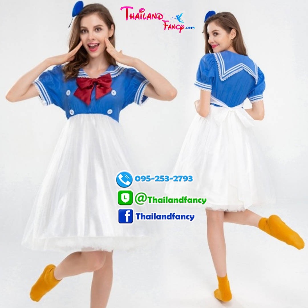 ชุดแฟนซีกะลาสีผู้ใหญ่ ชุดการ์ตูนวอลต์ดิสนีย์ Donald Duck & Daisy Duck Cosplay ชุดทหารเรือโดนัลดั๊ก ชุดเดซี่ดั๊กกระโปรงเอี๊ยมขาวผู้หญิง เสื้อปกทหารเรือ