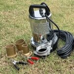 ไดโว่แสตนเลส ยี่ห้อ Onsen 12V ท่อเหลือง 3 ขนาด 1”, 1.5”, 2” สายยาว 10 เมตร แถมตัวคีบแบต 1 คู่