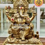 พระพิฆเนศ ประทานพร ประทับบัลลังก์ ***ที่ฐานมีเครื่องถวายขนมโมทกะ และ ผลไม้*** (สูง 17.5 นิ้ว)