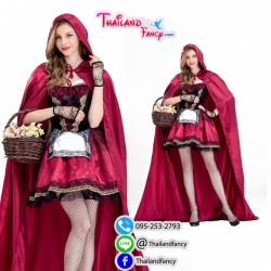 ชุดแฟนซี ชุดคอสเพลย์ ชุดการ์ตูนเจ้าหญิง ชุดเมด Maid ชุดคู่หมาป่า ชุดหนูน้อยหมวกแดง เดรสสั้นสีแดงแต่งดำทอง มีผ้าคลุมยาวเข้าเซ็ท