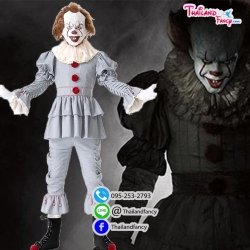 ชุดเช่าแฟนซีผู้ชาย ชุดเช่าตัวตลกผี Pennywise Costume ชุดตัวตลกเพนนีไวส์ ชุดฮาโลวีน Halloween Party ชุดซอมบี้ผี ชุดเช่าโจ๊กเกอร์ตัวตลกผีสิง