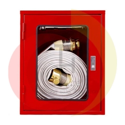 ชุดตู้เก็บสายส่งน้ำดับเพลิง พร้อมสายส่งน้ำและข้อต่อ ชนิดสายเดี่ยว Fire Hose Cabinet สาย Yamate สีขาว 2.5 x 20 เมตร