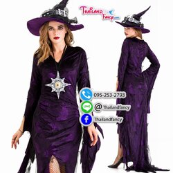ชุดแฟนซีแม่มดสีม่วง Witch Cosplay ชุดแม่มดฮาโลวีน2020 ชุดแม่มดผีซอมบี้ ชุดสาวจอมเวทย์ ชุดแม่มดดาวินชี่สีม่วงเข้มพร้อมหมวก