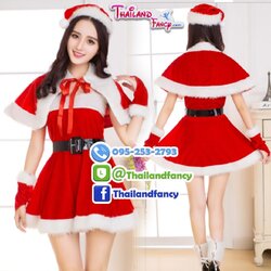 ชุดแฟนซีแซนตี้ ชุดซานต้าผู้หญิง ชุดคริสต์มาส ชุดซานตารีน่า ชุดปาร์ตี้ปีใหม่ ชุดแซนตี้สีแดง ชุดเดรสแซนตี้เกาะอก พร้อมผ้าคลุมไหล่สีแดง
