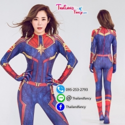ชุดแฟนซีกัปตันมาร์เวล Superhero Cosplay ชุดซุปเปอร์ฮีโร่ผู้หญิง Captain Marvel Costume ชุดการ์ตูน ชุดคอสเพลย์กัปตันมาร์เวลสีแดงน้ำเงิน