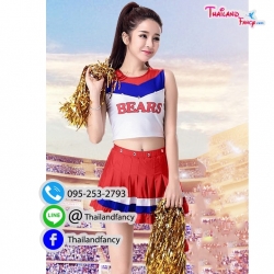 ชุดแฟนซีเชียร์กีฬา ชุดปอมปอมกีฬาสี ชุดเชียร์ลีดเดอร์ Cheerleader Cosplay ชุดปอมปอมเชียร์ ชุดปาร์ตี้บริษัท ชุดคอสเพลย์กีฬาสีออฟฟิศ เสื้อสีชมพูแขนกุดกระโปรงขาวผูกโบว์แดง สำเนา