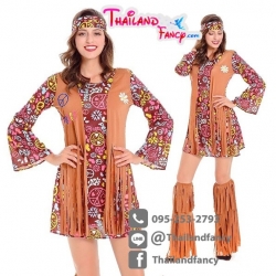 ชุดคอสเพลย์โบฮีเมียน ชุดคาวเกิร์ล ชุดอินเดียแดง ชุดชนเผ่า ชุดเดรสลายดอก กั๊กห้อยพู่น้ำตาล