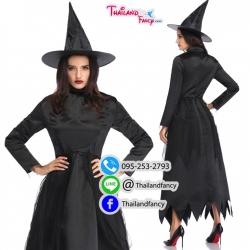 ชุดแฟนซีแม่มด ชุดแม่มอฮาโลวีน Witch Costume ชุดแม่มดผีซอมบี้ ชุดสาวจอมเวทย์ ชุดปีศาจสาว ชุดคุณหนูแม่มดดำสไตล์อังกฤษพร้อมหมวก