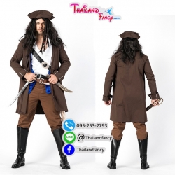 ชุดเช่าแฟนซีผู้ชาย ชุดเช่าโจรสลัดชาย Pirate Jack Sparrow Cosplay ชุดกัปตันแจ็คสแปร์โรว์ เสือโค้ทน้ำตาลเสื้อกั๊กน้ำเงิน