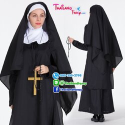 ชุดแฟนซีซิสเตอร์บาทหลวงหญิง The Nun Costume ชุดผีแม่ชี ชุดแม่ชีคริสต์ ชุดฮาโลวีน ชุดแม่ชีเดรสยาวสีดำพร้อมผ้าคลุม
