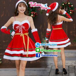 ชุดแฟนซีแซนตี้ ชุดสาวซานต้า ชุดคริสต์มาส ชุดซานตารีน่า ชุดปีใหม่ ชุดเดรสแซนตี้สายเดี่ยวแดงเขียว พร้อมหมวก ถุงมือ ต้อนรับปาร์ตี้ปีใหม่