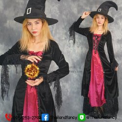 ชุดเช่าแฟนซีผู้หญิง (ชุดเช่า) ชุดแม่มดฮาโลวีน Halloween Witch Costume ชุดแม่มดเจ้าเสน่ห์ ชุดแม่มดปีศาจแสนสวยสีดำแดง