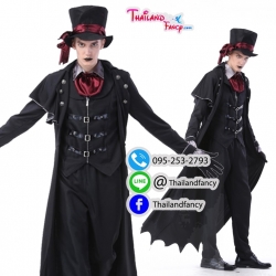 ชุดเช่าแฟนซีผู้ชาย ชุดท่านเค้าแดร็กคูล่า ชุดซอมบี้ ชุดแวมไพร์ผู้ชาย Halloween Night Party ชุดปีศาจแดร็คคูล่าดำแดง