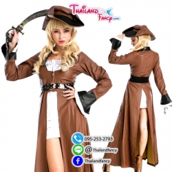 ชุดเช่าแฟนซีผู้หญิง ชุดโจรสลัดสาว แจ็ค สแปร์โรว์หญิง Pirate of the Caribbean Cosplay โจรสลัดหนังเทียมสีน้ำตาลอ่อน