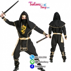 ชุดเช่าแฟนซีผู้ชาย ชุดนินจาญี่ปุ่น ชุดนินจาฮาโตริ Halloween Cosplay ชุดการ์ตูน ชุดนินจากผู้ชายสีดำขลิบทอง