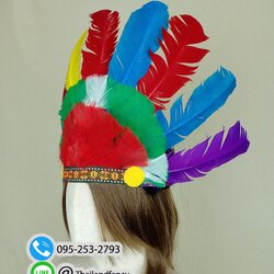 อุปกรณ์แฟนซี หัวขนนกแฟนซี หัวอินเดียแดง หัวชนเผ่าขนนก คาดหัวอินเดียแดง หัวขนนกโบฮีเมี่ยน หมวกอินเดียแดงขนนกสีรุ้ง