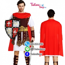 ชุดแฟนซีชาย Cosplay Spartan ชุดเทพเจ้ากรีก ชุดนักรบกรีกโบราณ ชุดกรีกโรมันผู้ชาย ชุดเดรสขาวแต่งผ้าน้ำตาลพร้อมข้อแขนและขา