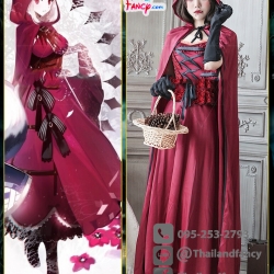 ชุดเช่าแฟนซีผู้หญิง ชุดการ์ตูนเจ้าหญิง ชุดการ์ตูนหนูน้อยหมวกแดง Red Riding Hood ชุดคู่มนุษย์หมาป่า ชุดนิทาน ชุดนู๋น้อยหมวกแดงเดรสยาวผ้ากำมะหยี่ผสมผ้ามันเงา