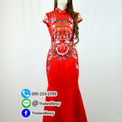 ชุดเช่าแฟนซีผู้หญิง ชุดเจ้าสาวจีน ชุดยกน้ำชาแต่งงาน ชุดกี่เพ้าสีแดง ชุดตรุษจีนผู้หญิง ชุดพรีเวดดิ้งจีนผู้หญิง ชุดกี่เพ้าสีแดงลายปักเป็ดแมนดาริน