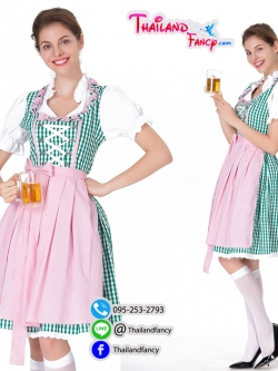 ชุดคอสเพลย์ ชุดเชียร์เบียร์ Oktoberfest ชุดเบียร์เยอรมัน ชุดบาวาเรีย เดรสลายสก๊อตสีเขียวชมพูหวาน