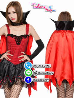 ชุดแฟนซีแวมไพร์ ชุดคอสเพลย์ ชุดเดวิล ชุดซอมบี้ผู้หญิง ชุดฮาโลวีน Vampire Girl Costume ชุดปีศาจสาว ชุดเซ็กส์ซี่แวมไพร์สายเดียวแดงโปรงดำ