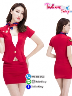 ชุดแฟนซี Fancy ชุดคอสเพลย์ Cosplay ชุดแอร์โฮสเตส ชุดแฟนซีแอร์โฮสเตส ชุดสายการบิน ชุดยูนิฟอร์ม ชุดอาชีพในฝัน ชุดสาว Airhostess แอร์สีแดงกระดุมเดี่ยวพร้อมผ้าพันคอ