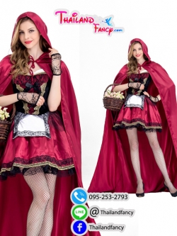 ชุดแฟนซี ชุดคอสเพลย์ ชุดการ์ตูนเจ้าหญิง ชุดเมด Maid ชุดคู่หมาป่า ชุดหนูน้อยหมวกแดง เดรสสั้นสีแดงแต่งดำทอง มีผ้าคลุมยาวเข้าเซ็ท