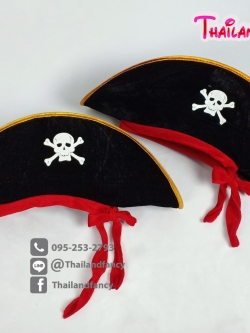 อุปกรณ์คอสเพลย์ อุปกรณืแฟนซี หมวกแฟนซีโจรสลัด หมวกโจรแคริเบียน Pirate Hat Cosplay หมวกโจรสลัดรุ่นกำมะหยี่ดำสายแดง