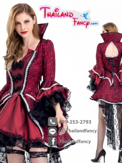 ชุดเช่าแฟนซีผู้หญิง ชุดแวมไพร์ผู้หญิง ชุดแดร็กคูล่าสาว ชุดคอสเพลย์ผีดิบ ชุดผีซอมบี้ ชุดฮาโลวีน ชุดราชินีแวมไพร์ เดรสหน้าสั้นหลังยาว