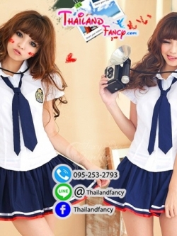 ชุดแฟนซีนักเรียน ชุดคอสเพลย์ ชุดนักเรียนญี่ปุ่น ชุดนักเรียนคอซอง ชุดนักเรียนนานาชาติ ชุดนักเรียนเซ็กส์ซี่ ชุดนักเรียนแฟนซีปกเชิ๊ตผูกไทค์สีขาวน้ำเงินกรมท่า