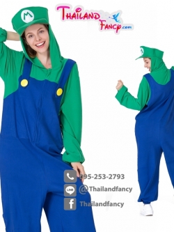 ชุดเช่าแฟนซีผู้หญิง Cosplay Super Mario ชุดมาริโอ้และผองเพื่อน ชุดการ์ตูนหลุยส์ผู้ใหญ่ชายหญิงสีเขียส-น้ำเงิน แบบมีฮู้ดคลุมผม