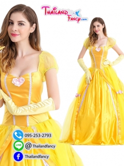ชุดแฟนซีการ์ตูน ชุดเจ้าหญิงดิสนีย์ เจ้าหญิงเทพนิยาย เจ้าหญิงเบลล์บิวตี้แอนด์เดอะบีสท์ Beauty and the Beast Cosplay ชุดคอสเพลย์เจ้าหญิงเบลล์ รุ่นสีเหลืองแบบยาวพร้อมถุงมือ