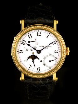 Patek Philippe Power Reserve Moon Complications Ref.5015j หน้ากระเบื้อง ตัวเรือนทอง18k หลังเปลือย ฝาหลังเปิดได้ สายหนังแท้ หัวเข็มขัดแท้ Automatic ขนาด 35 mm