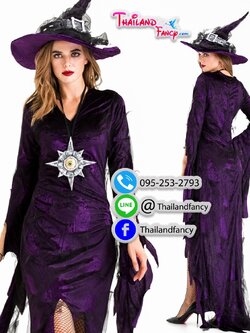 ชุดแฟนซีแม่มดสีม่วง Witch Cosplay ชุดแม่มดฮาโลวีน2020 ชุดแม่มดผีซอมบี้ ชุดสาวจอมเวทย์ ชุดแม่มดดาวินชี่สีม่วงเข้มพร้อมหมวก