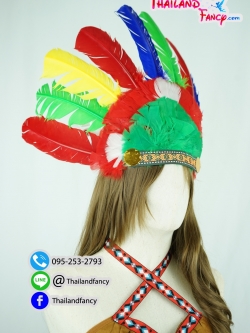 อุปกรณืแฟนซี หัวขนนกแฟนซี หัวอินเดียแดงแฟนซี หัวชนเผ่าขนนก คาดหัวอินเดียแดง หัวโบฮีเมี่ยน หมวกอินเดียแดงขนนกสีรุ้ง