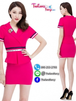 ชุดแฟนซี Fancy ชุดคอสเพลย์ Cosplay ชุดแอร์โฮสเตส ชุดแฟนซีแอร์โฮสเตส ชุดสายการบิน ชุดยูนิฟอร์ม ชุดอาชีพในฝัน ชุดสาว Airhostess แอร์สีชมพูสดแต่งแถบน้ำเงิน