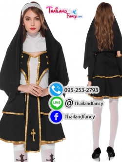 ชุดแฟนซีซิสเตอร์บาทหลวง The Nun Cosplay ชุดแม่ชีผี ชุดแม่ชีคริสต์ฝรั่ง ชุดฮาโลวีน ชุดแม่ชีสีดำแต่งทองสัญลักษณ์ไม้กางเขน