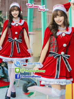 ชุดคอสเพลย์แซนตี้ ชุดซานต้าผู้หญิง ชุดแฟนซีปีใหม่ ชุดคริสต์มาสลายสก็อต ชุดซานตาครอสผู้หญิง ชุดซานตารีน่าเดรสสั้นมีผ้าคลุมหลังในตัว