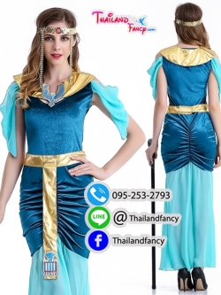 ชุดแฟนซีผู้หญิง Cleopatra Cosplay ชุดเทพเจ้ากรีก ชุดเทพธิดากรีก ชุดอียิปต์ ชุดคลีโอพัตรา ชุดโรมันหญิง เดรสสีฟ้าแต่งทอง