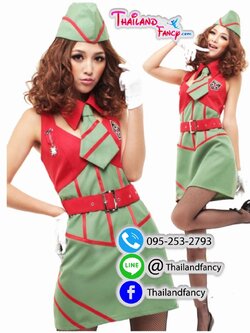 ชุดมทหารแฟนซี Army Cosplay ชุดทหารบกผู้หญิง ชุดอาชีพในฝัน ชุดทหารอาร์มมี่ ชุดแฟนซีทหารหญิงเดรสเขียวแดงพร้อมหมวก
