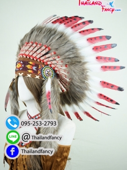 เช่าอุปกรณืแฟนซี หัวขนนกแฟนซี เช่าหัวขนนกอินเดียแดงแฟนซี หัวชนเผ่าขนนก หัวโบฮีเมี่ยน หมวกอินเดียแดงขนนกหัวหน้าเผ่ารุ่นลายจุด